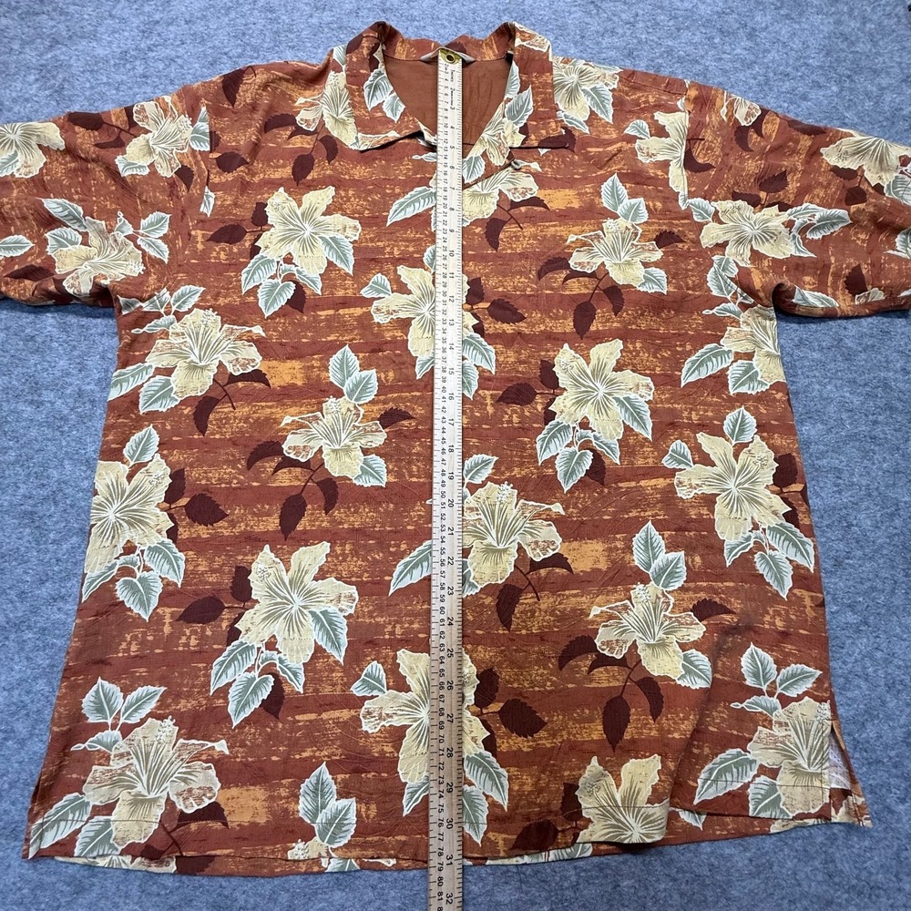 Tommy Bahama Button-Up Men XL Floral Silk Brown Hawaiian. English. SEO. - Picture 9 of 10